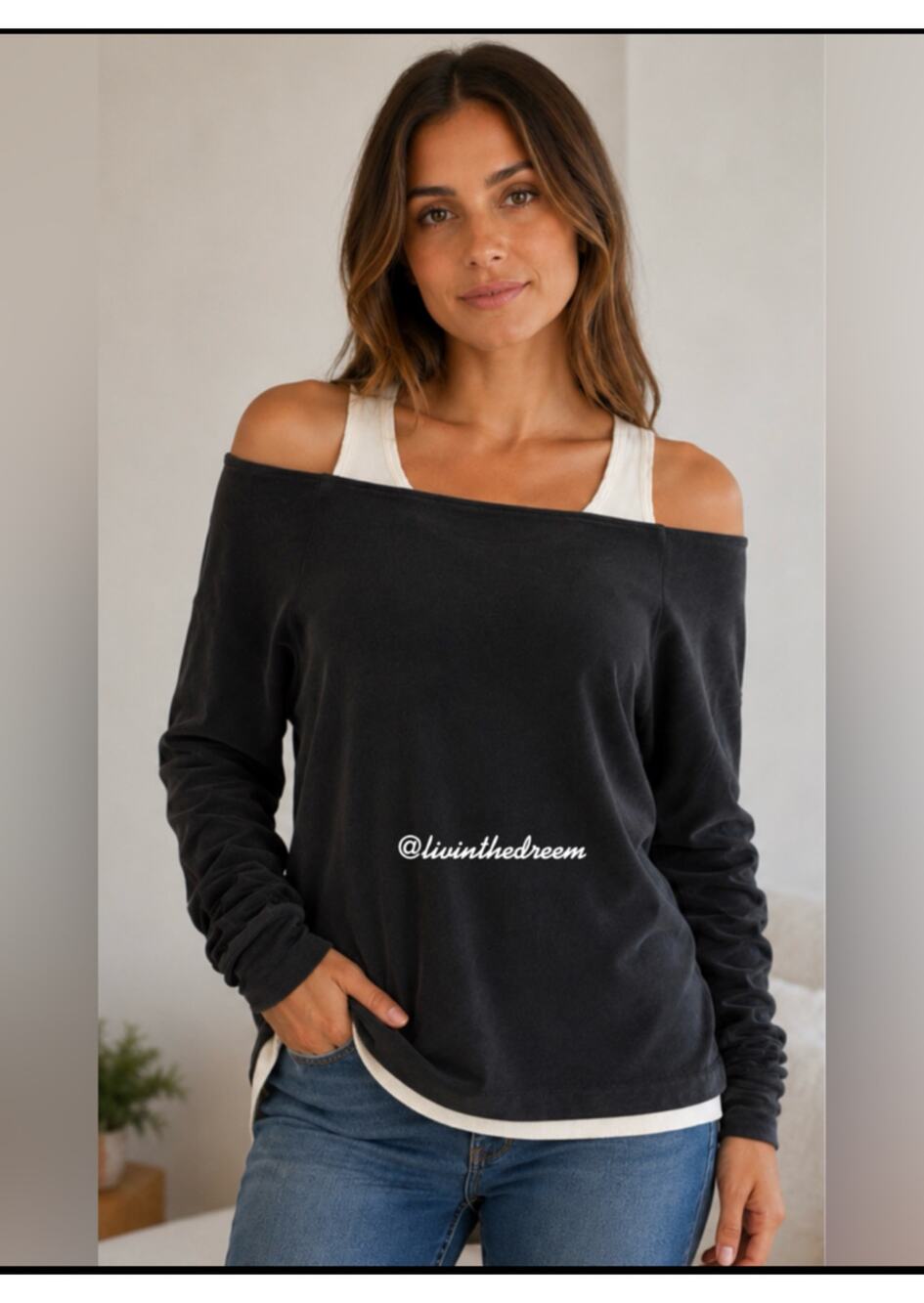 #T42 JET John Eshaya Velvet Layered Look Off The Shoulder Top SZ S $129